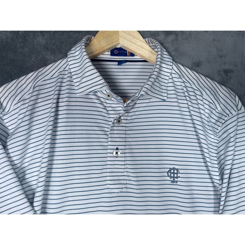 Stitch Golf Mens White Navy Striped Performance Polo Shirt GHC 1912 Size M/L